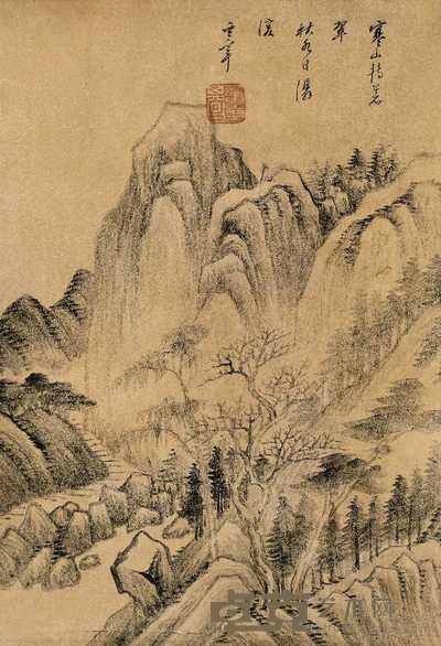 董其昌 寒山秋水 立轴 34.5×24cm